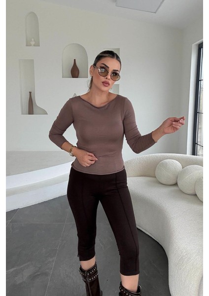 Kayık Yaka Transparan Bluz Sütlü Kahve fırsatları