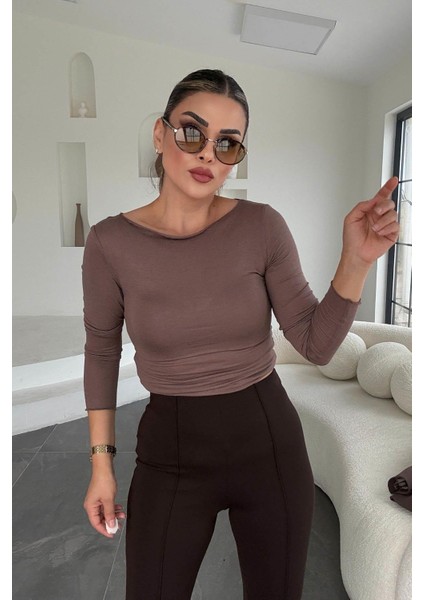Kayık Yaka Transparan Bluz Sütlü Kahve indirimleri