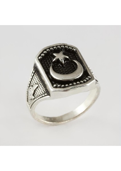 Ay Yıldız Figürlü Metal Erkek Yüzük