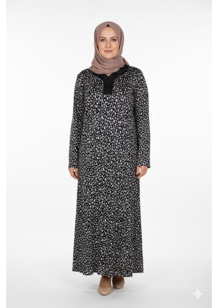 Hesna Kadın Minel Battal Beden Kuplu Boydan Siyah Elbise Desen 28
