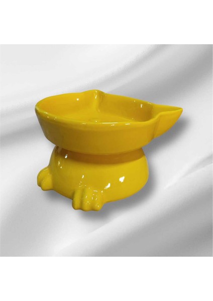 Seramik Yüksek Ayaklı Kedı ve Köpek Mama Su Kabı Sarı