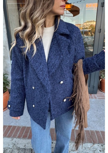 Indigo Inci Düğmeli Astarlı Yün Karışımlı Oversize Ceket fırsatları