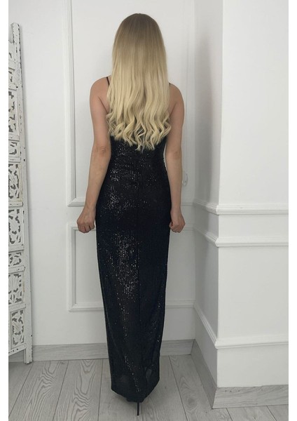 M1747 Maksi Boy Payetli Elbise Siyah modelleri