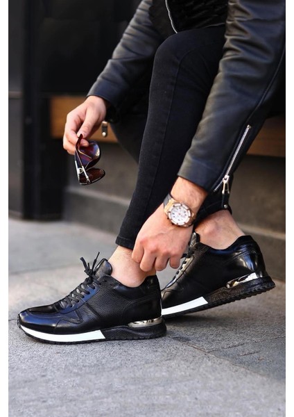 - Siyah Hakiki Deri Bağcıklı Erkek Sneaker 101-2782