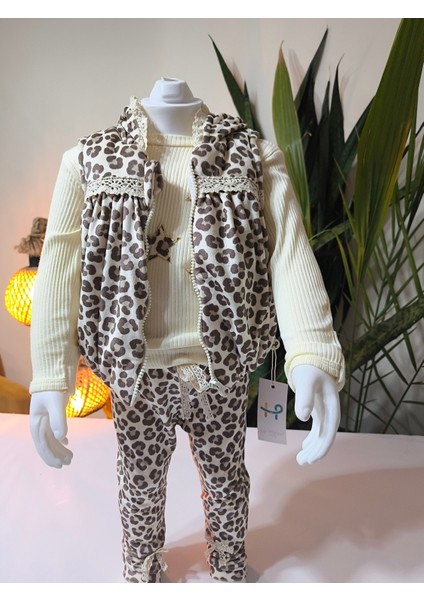 Kız Bebek Leoparlı Kadife Üçlü Takım ( Çıtçıtlısweatshirt+Kadifeyelek+Pantolon) fiyatları