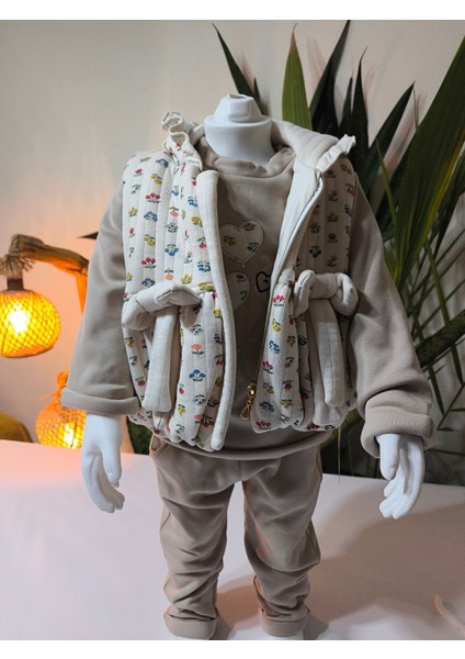Kız Bebek Çiçek Desenli Üçlü Takım (Omuzdan Çıtçıtlısweatshirt+Fiyonklu Kapşonluyelek+Pantolon) fiyatları