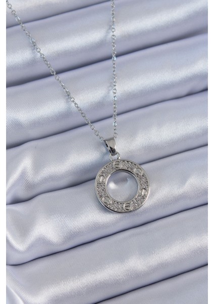 316L Çelik Gümüş Renk Zirkon Taşlı Model Kadın Kolye - TJ-BKO7620