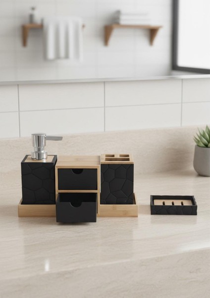 Akrilik Bambu Banyo Seti - 5 Parça Banyo Takımı