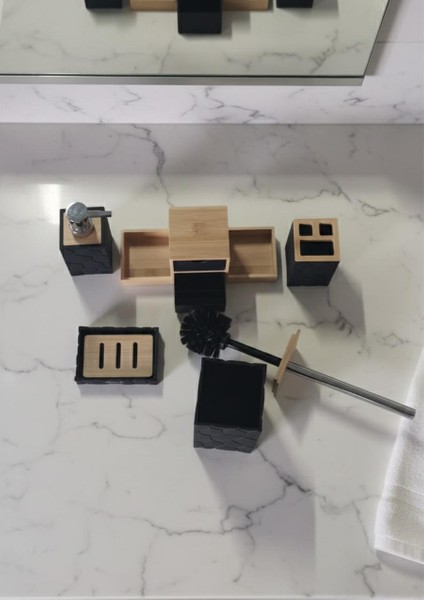 Akrilik Bambu Banyo Seti - 5 Parça Banyo Takımı