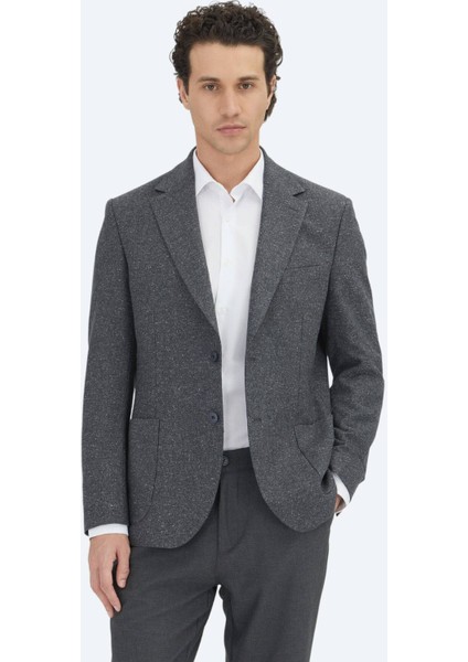 Gri Mikro Modern Fit %100 Yün Ceket
