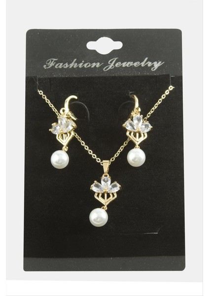 Çiçek Inci Zirkon Taşlı Set Kolye