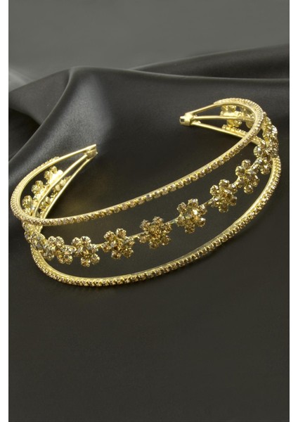 Çiçek Lüks Taşlı Gelin Tacı