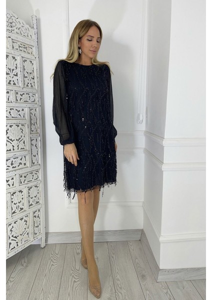 M1878 Payet Detay Abiye Elbise Siyah modelleri