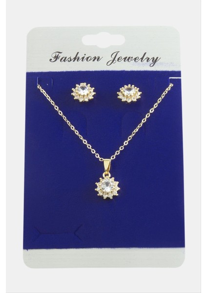 Çiçek Zirkon Taşlı Set Kolye