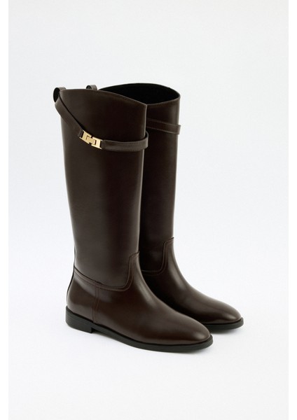 Çizme 2520 - Gold Aksesuar Detaylı Acı Kahve Kadın Çizme fırsatları