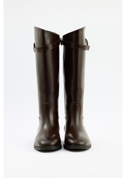 Çizme 2520 - Gold Aksesuar Detaylı Acı Kahve Kadın Çizme