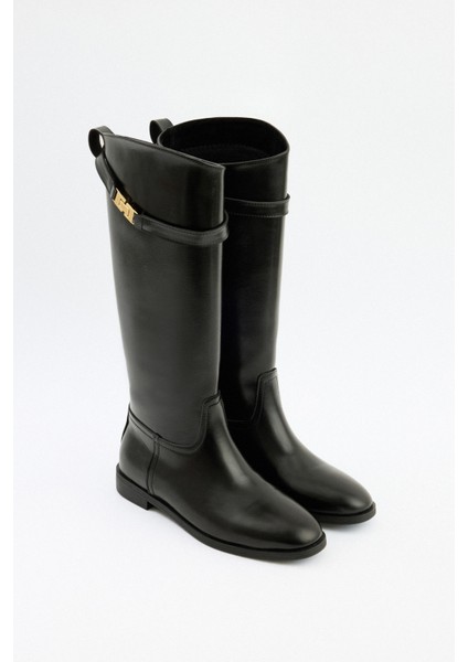 Çizme 2520 - Gold Aksesuar Detaylı Siyah Kadın Çizme modelleri