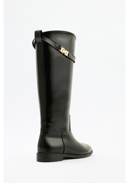 Çizme 2520 - Gold Aksesuar Detaylı Siyah Kadın Çizme