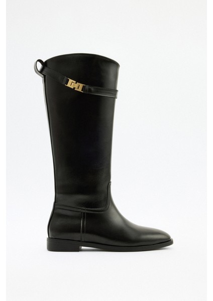 Çizme 2520 - Gold Aksesuar Detaylı Siyah Kadın Çizme fırsatları