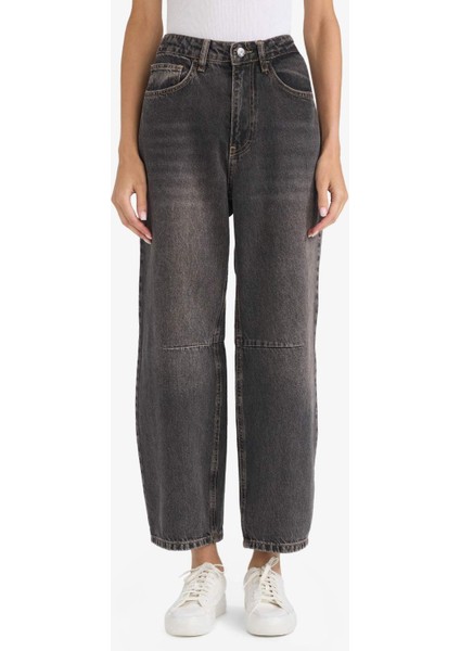 Barrel Fit Yüksek Bel Bilek Boy Jean Yıkamalı Pantolon modelleri