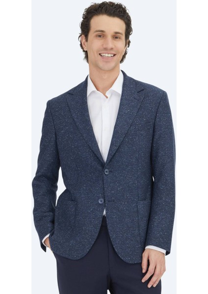 Lacivert Mikro Modern Fit %100 Yün Ceket