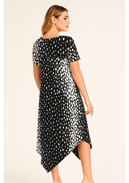 Kadın Büyük Beden Siyah, Yıkamalı Denim Kumaş, Çift Çepli, Kısa Kol Kot Elbise 65N39155