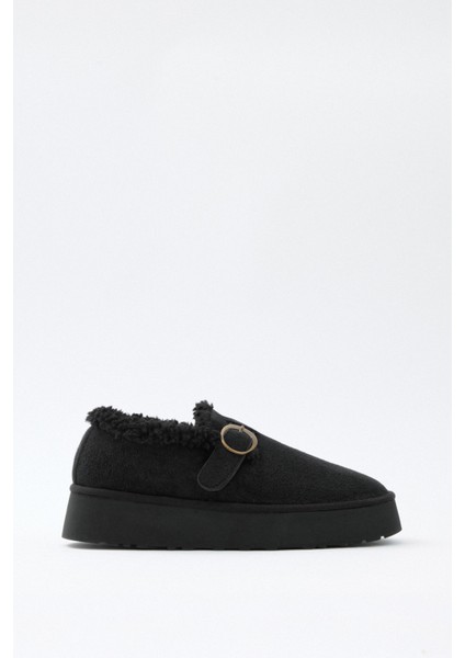 Bot 2524 - İçi Kürklü Eskitme Tokalı Siyah Süet Kadın Bot fırsatları