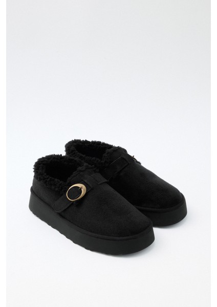 Bot 2524 - İçi Kürklü Eskitme Tokalı Siyah Süet Kadın Bot indirimleri