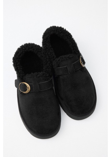 Bot 2524 - İçi Kürklü Eskitme Tokalı Siyah Süet Kadın Bot modelleri