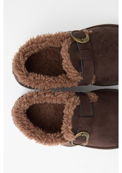 Bot 2524 - İçi Kürklü Eskitme Tokalı Acı Kahve Süet Kadın Bot