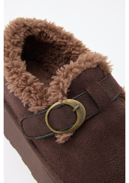 Bot 2524 - İçi Kürklü Eskitme Tokalı Acı Kahve Süet Kadın Bot