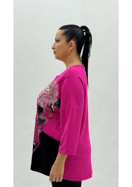 Büyük Beden Viskon Taşlı Inci Detaylı Kapri Kol Oversize Kadın Bluz modelleri