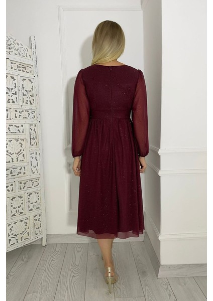 M1986 Simli V Yaka Elbise Bordo fiyatları