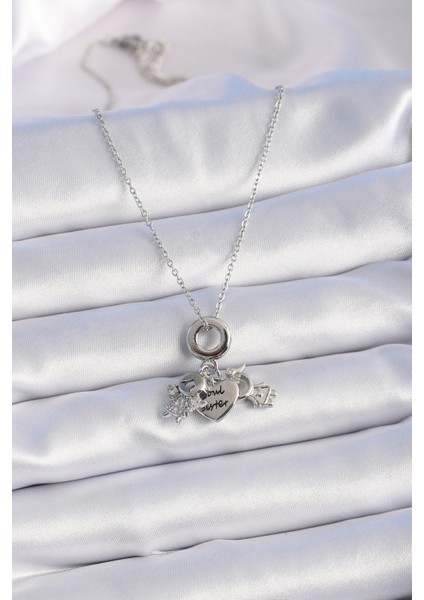 316L Çelik Gümüş Renk Zirkon Taş Detay Çocuk Figür Charm Model Kadın Kolye - TJ-BKO9323 fiyatları