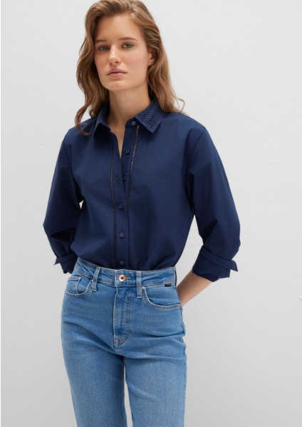 Nakışlı Şerit Detaylı Lacivert Gömlek 1211174-82318 fiyatları