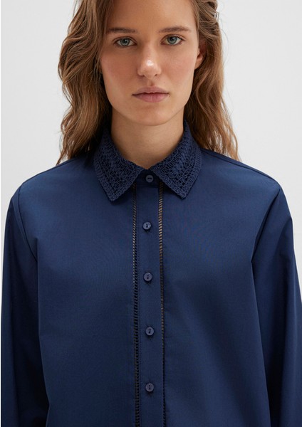 Nakışlı Şerit Detaylı Lacivert Gömlek 1211174-82318