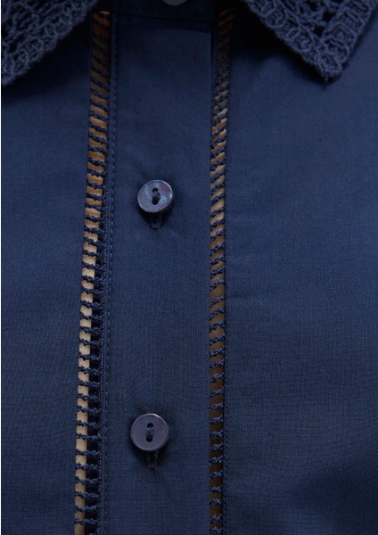 Nakışlı Şerit Detaylı Lacivert Gömlek 1211174-82318