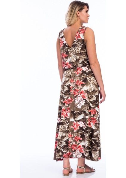 KADIN SÜTLÜKAHVE VİSKON ÇİÇEK DESEN ELBİSE fırsatları