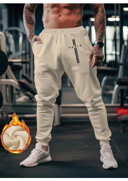 Punıx Büyük Beden Parıs Baskılı Kışlık Kalın Rahat Kalıp Erkek Battal Eşofman Altı