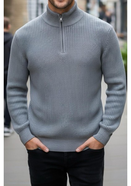 Nex Yarım Fermuarlı Dik Yaka Kalın Erkek Kazak