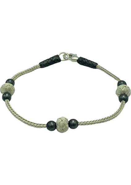 Kazaziye Gümüş Çift Renk Boncuk Bileklik