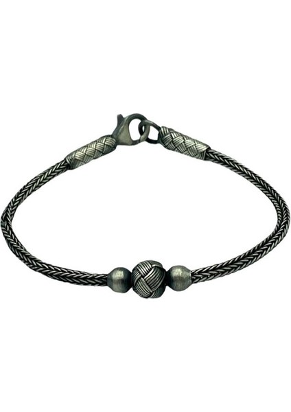 Kazaziye Gümüş Oksitli Top Bileklik