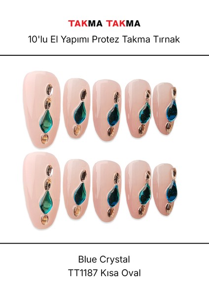 10'lu Pembe Kısa Oval TT1187 Tekrar Kullanılabilir El Yapımı Protez Takma Tırnak - Pembe-L modelleri