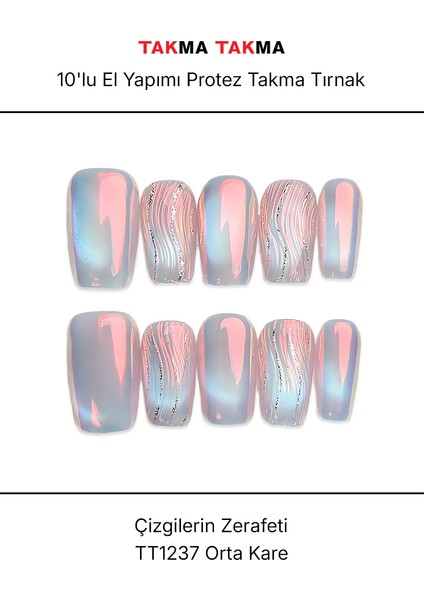 10'lu Gümüş Orta Balerin TT1237 Tekrar Kullanılabilir El Yapımı Protez Takma Tırnak - Gümüş-M
