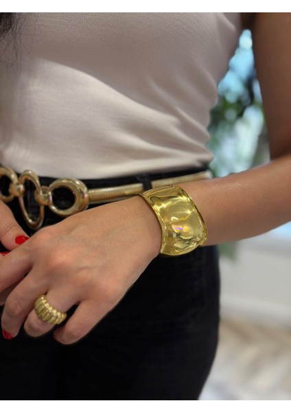 Kadın 925 Ayar Gümüş Gold Tasarım Bileklik