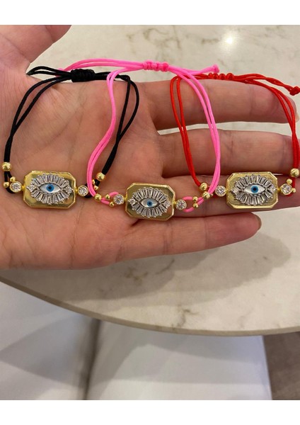 Kadın Gümüş Kırmızı İpli Baget Göz Bileklik indirimleri