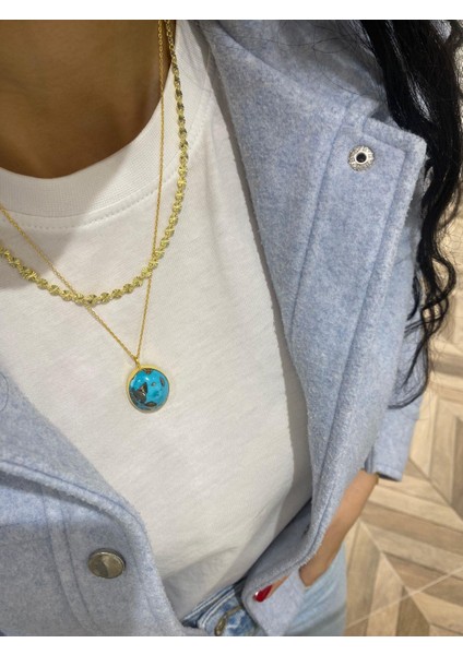 Kadın Gümüş Firuze Taşlı Kolye modelleri