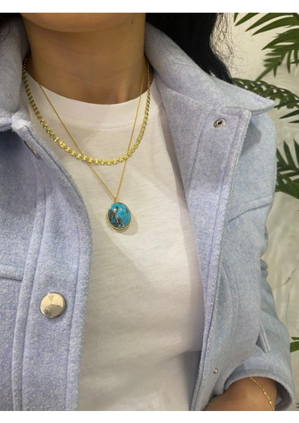 Kadın Gümüş Firuze Taşlı Kolye fırsatları