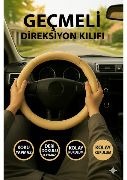 Jeep Compass 2017-2023 Geçmeli Direksiyon Kılıfı Delikli Bej Deri fiyatları