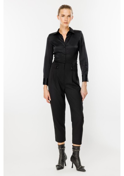 Yüksek Bel Pileli Havuç Pantolon-Siyah fiyatları